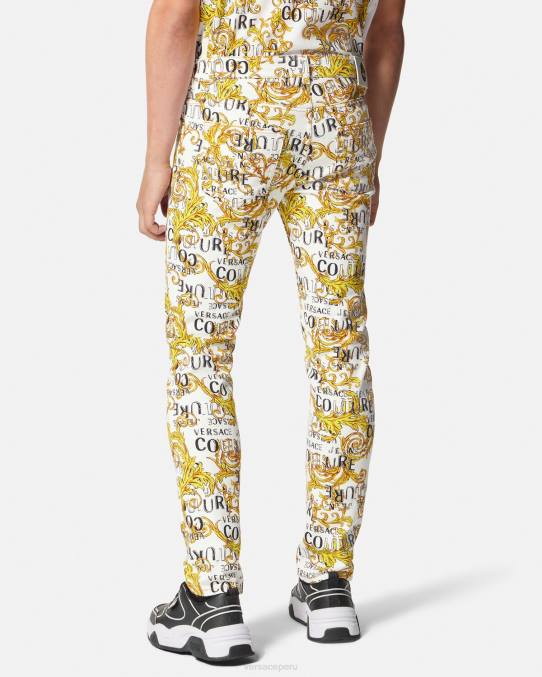 Versace ropa hombres jeans slim con logo de alta costura 6BPV2428 oro y blanco
