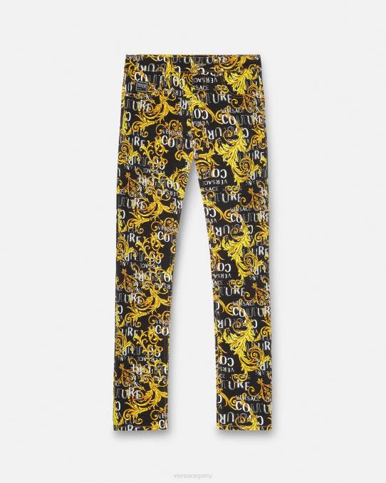 Versace ropa hombres jeans slim con logo de alta costura 6BPV2429 oro negro