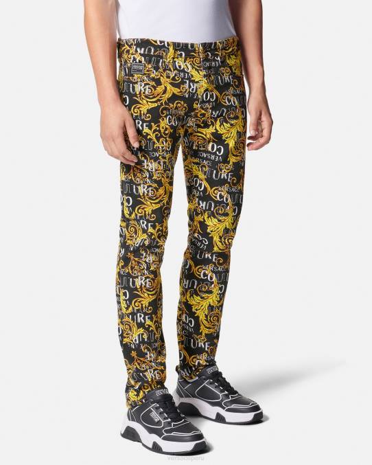 Versace ropa hombres jeans slim con logo de alta costura 6BPV2429 oro negro