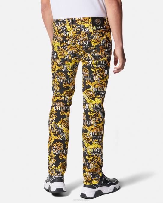 Versace ropa hombres jeans slim con logo de alta costura 6BPV2429 oro negro