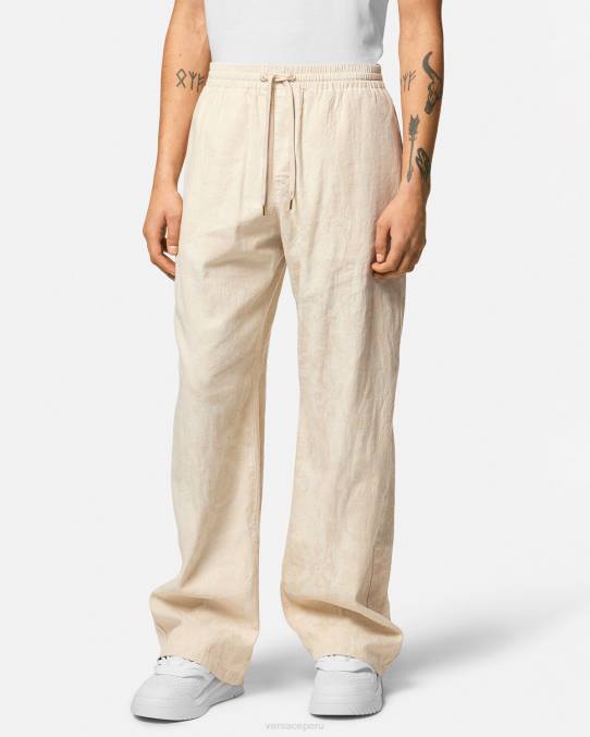 Versace ropa hombres pantalones de cambray con silueta barroca 6BPV1442 beige