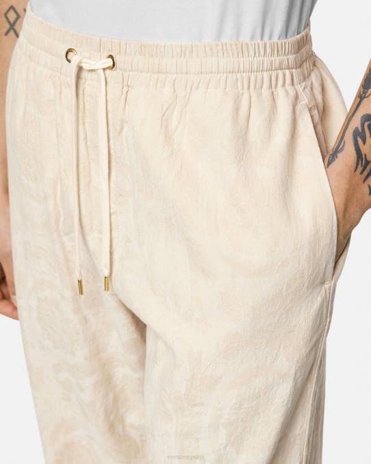 Versace ropa hombres pantalones de cambray con silueta barroca 6BPV1442 beige