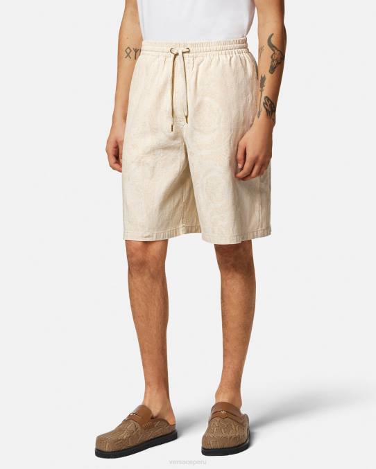 Versace ropa hombres shorts de cambray con silueta barroca 6BPV1441 beige