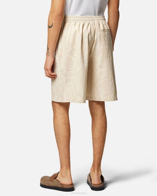 Versace ropa hombres shorts de cambray con silueta barroca 6BPV1441 beige