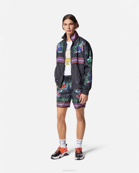 Versace ropa hombres shorts de jardín con emblema en V 6BPV2435 oro negro