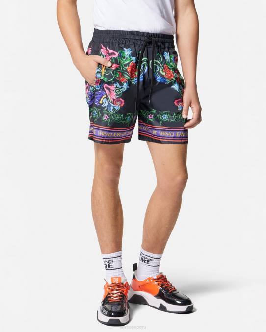 Versace ropa hombres shorts de jardín con emblema en V 6BPV2435 oro negro