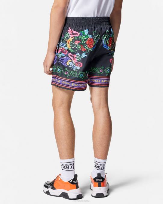 Versace ropa hombres shorts de jardín con emblema en V 6BPV2435 oro negro