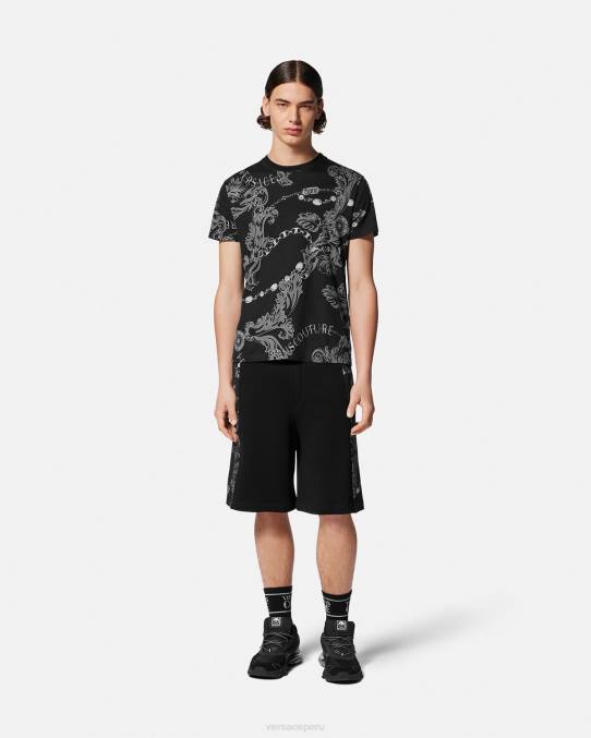 Versace ropa hombres shorts deportivos con cadena de alta costura 6BPV2441 negro