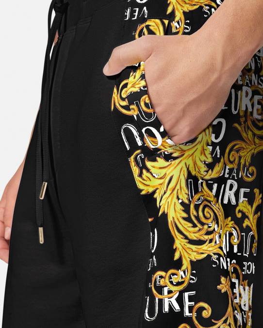 Versace ropa hombres shorts deportivos de alta costura con logo 6BPV2422 oro negro