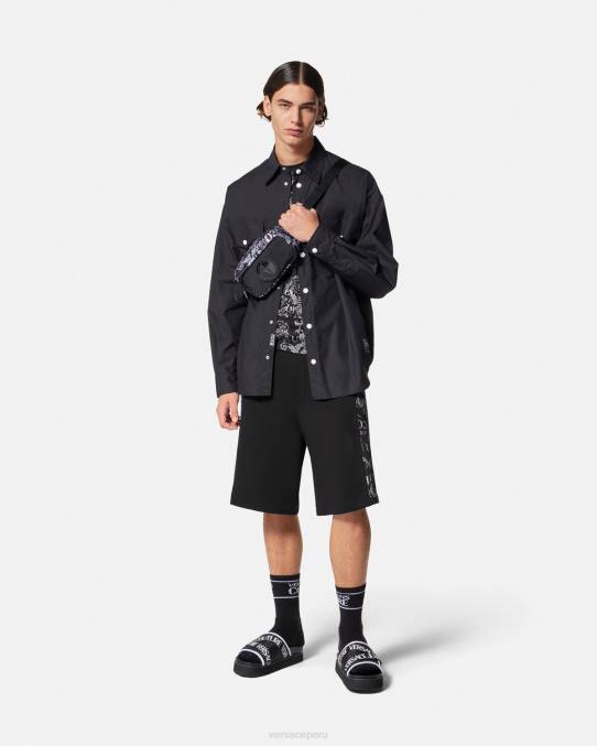 Versace ropa hombres shorts deportivos de alta costura con logo 6BPV2423 negro