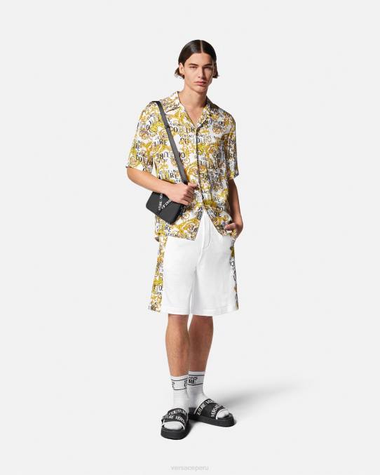 Versace ropa hombres shorts deportivos de alta costura con logo 6BPV2424 oro y blanco