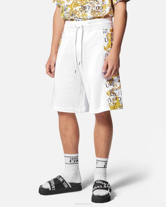 Versace ropa hombres shorts deportivos de alta costura con logo 6BPV2424 oro y blanco