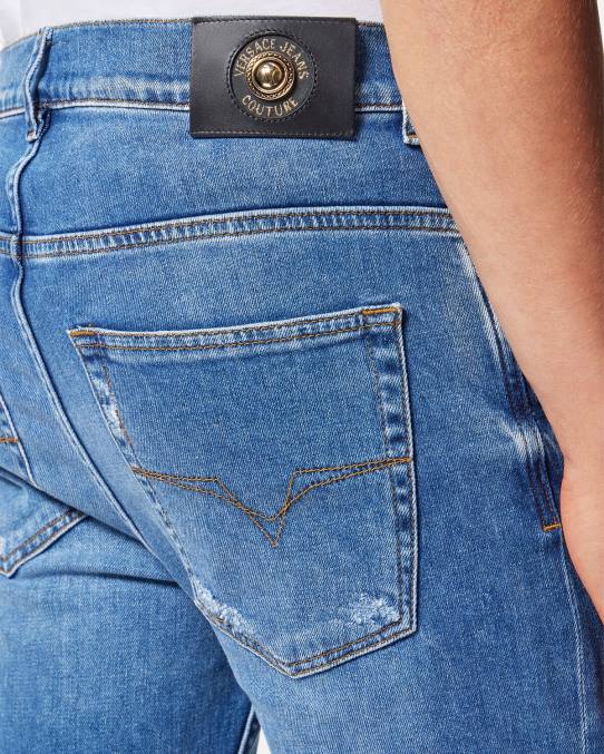 Versace ropa hombres vaqueros ajustados 6BPV2419 azul