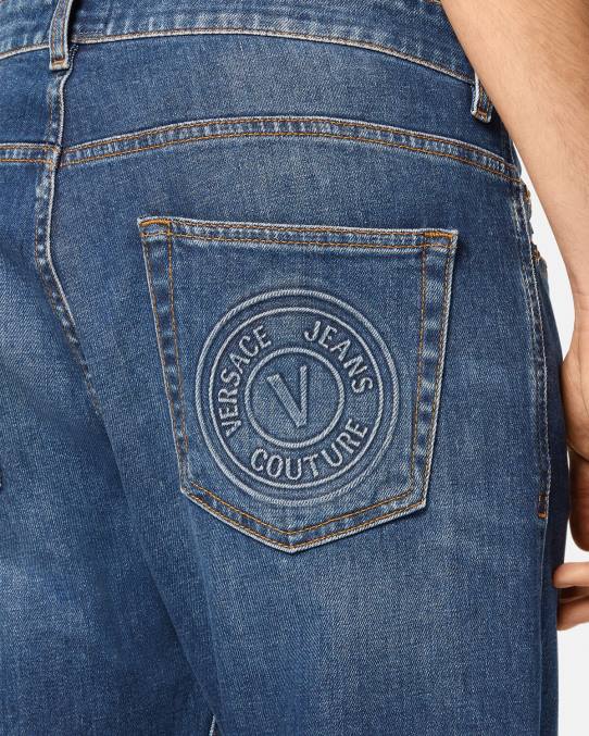 Versace ropa hombres vaqueros con emblema en V 6BPV2383 azul
