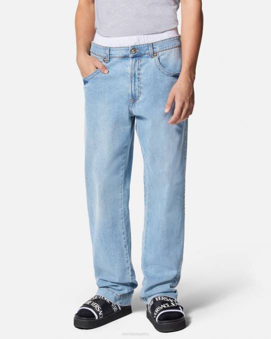 Versace ropa hombres vaqueros con logo en la cinturilla 6BPV2420 azul