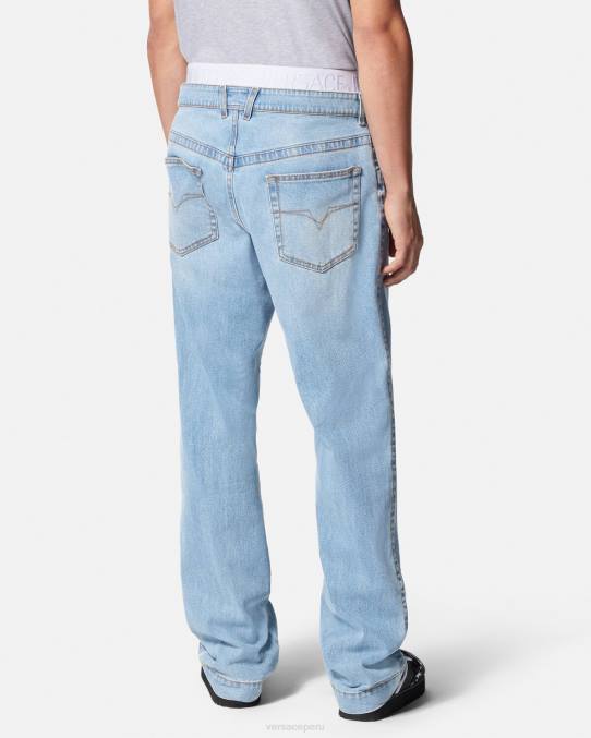 Versace ropa hombres vaqueros con logo en la cinturilla 6BPV2420 azul