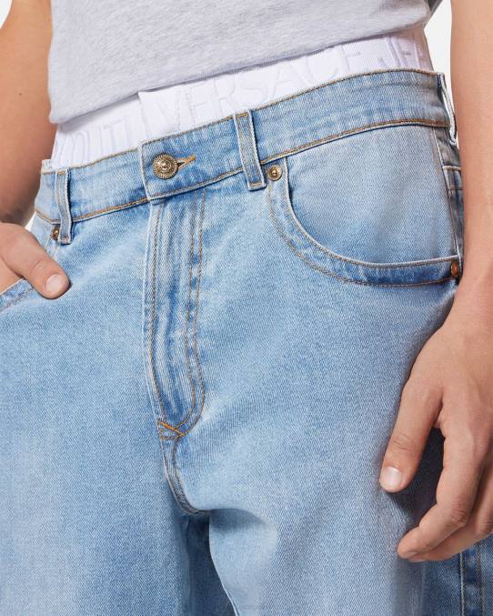 Versace ropa hombres vaqueros con logo en la cinturilla 6BPV2420 azul