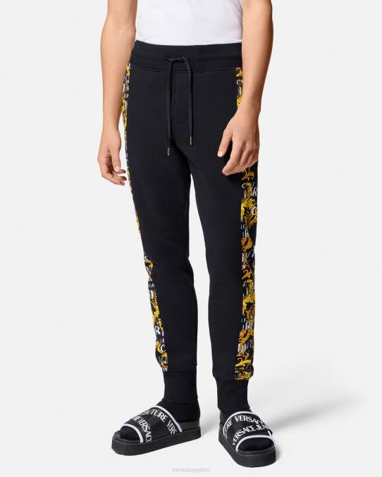 Versace ropa hombres pantalones deportivos de alta costura con logo 6BPV2427 oro negro