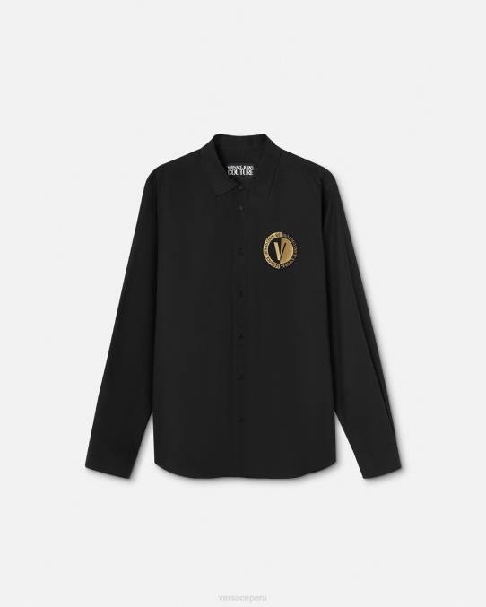 Versace ropa hombres camisa con emblema en V 6BPV2402 oro negro