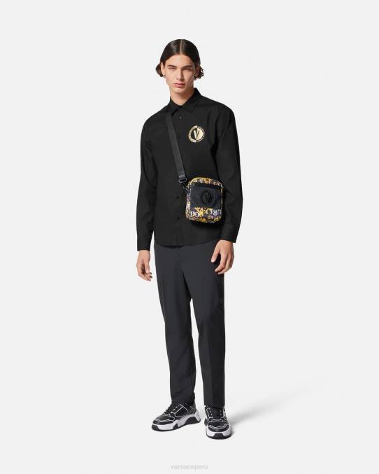 Versace ropa hombres camisa con emblema en V 6BPV2402 oro negro