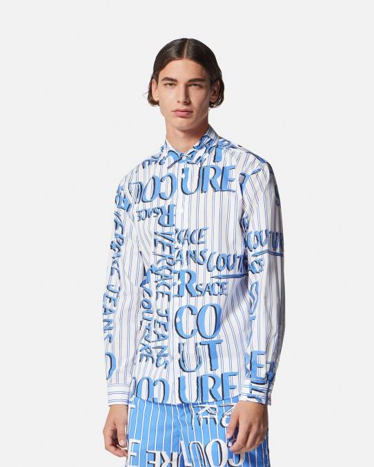 Versace ropa hombres camisa con logo y garabato 6BPV2374 blanco