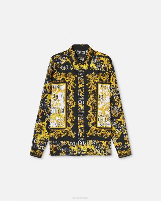 Versace ropa hombres camisa de alta costura con logo 6BPV2393 oro negro