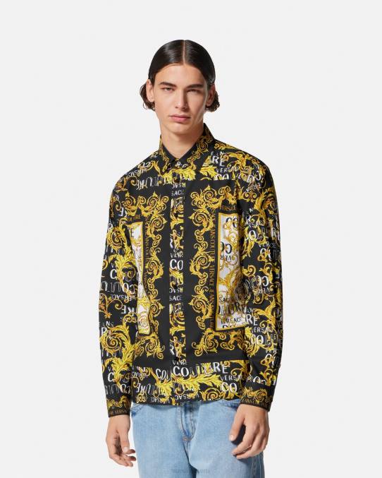 Versace ropa hombres camisa de alta costura con logo 6BPV2393 oro negro