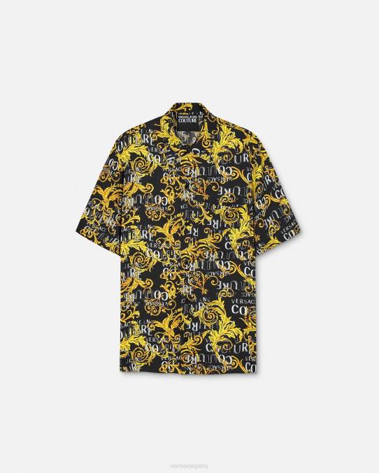 Versace ropa hombres camisa de alta costura con logo 6BPV2394 oro negro