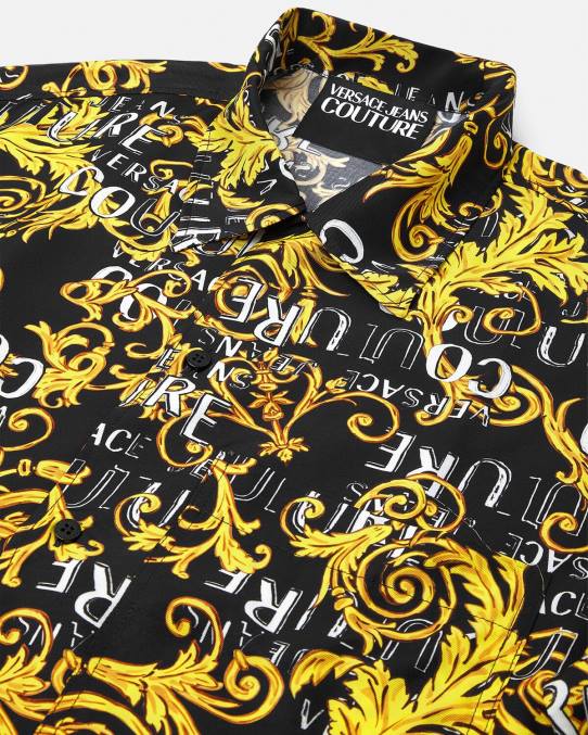 Versace ropa hombres camisa de alta costura con logo 6BPV2394 oro negro