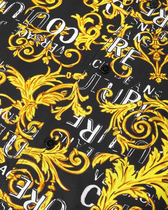 Versace ropa hombres camisa de alta costura con logo 6BPV2394 oro negro
