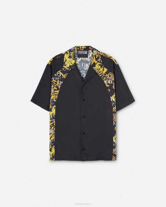 Versace ropa hombres camisa de alta costura con logo 6BPV2395 oro negro