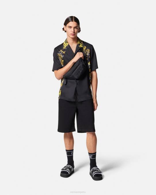 Versace ropa hombres camisa de alta costura con logo 6BPV2395 oro negro
