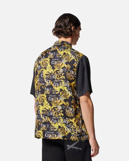Versace ropa hombres camisa de alta costura con logo 6BPV2395 oro negro