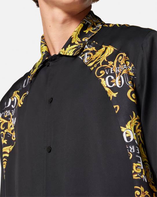 Versace ropa hombres camisa de alta costura con logo 6BPV2395 oro negro