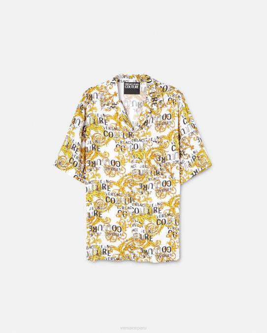 Versace ropa hombres camisa de alta costura con logo 6BPV2396 oro y blanco