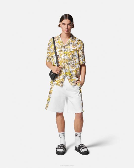 Versace ropa hombres camisa de alta costura con logo 6BPV2396 oro y blanco