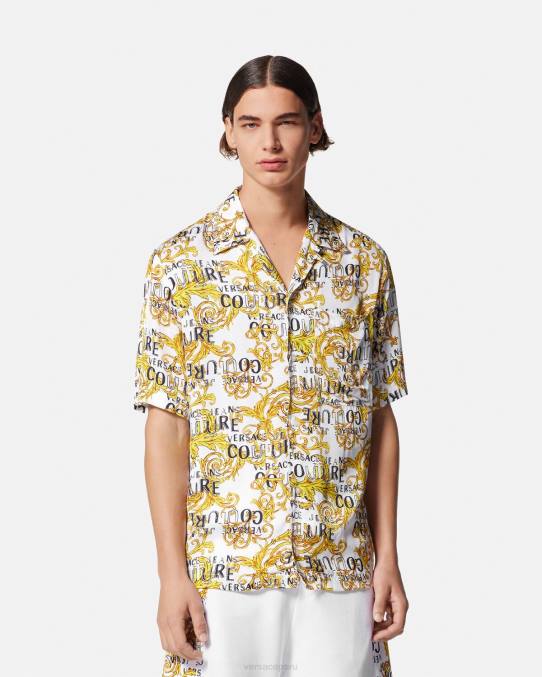 Versace ropa hombres camisa de alta costura con logo 6BPV2396 oro y blanco