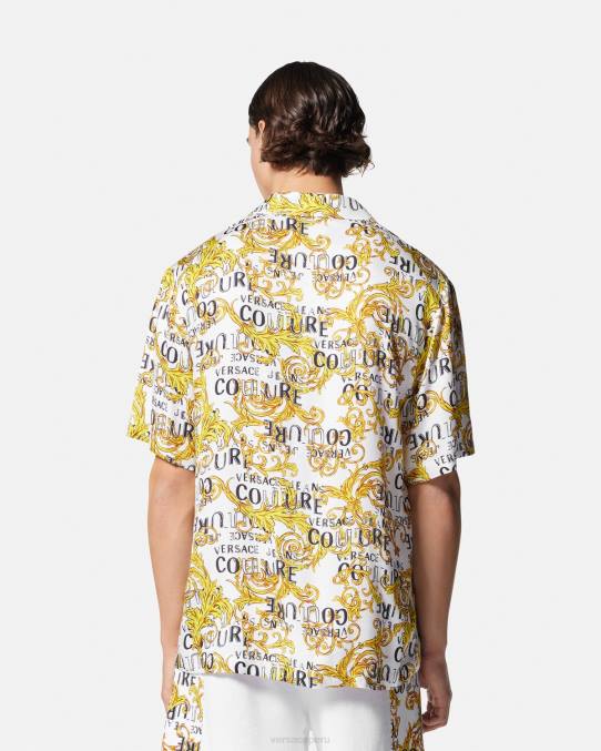 Versace ropa hombres camisa de alta costura con logo 6BPV2396 oro y blanco