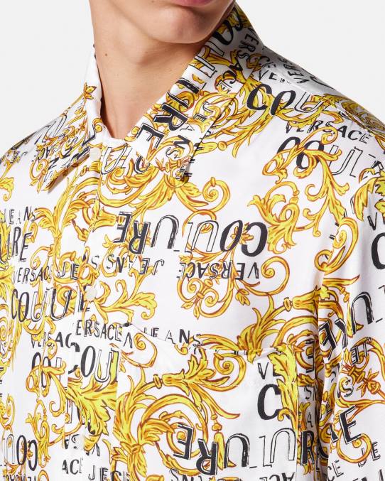 Versace ropa hombres camisa de alta costura con logo 6BPV2396 oro y blanco