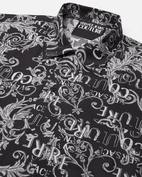 Versace ropa hombres camisa de alta costura con logo 6BPV2398 negro y estampado