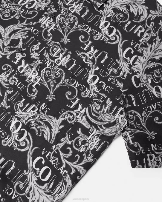 Versace ropa hombres camisa de alta costura con logo 6BPV2398 negro y estampado