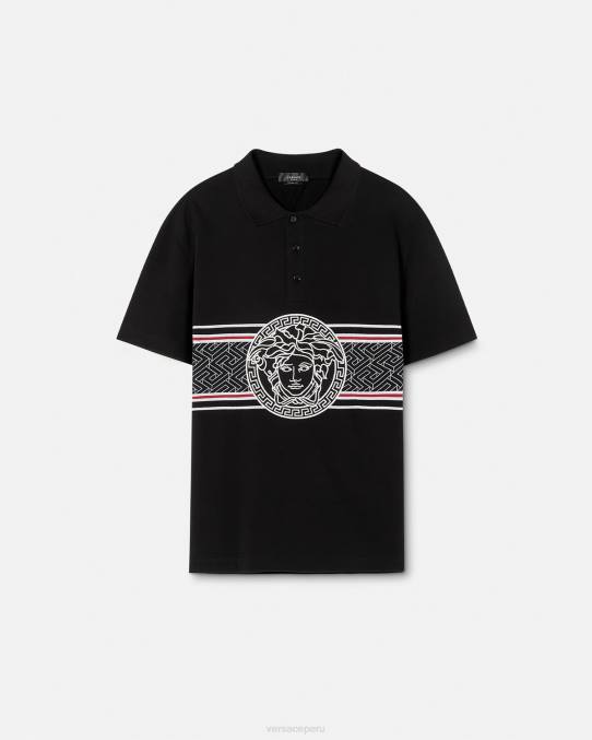 Versace ropa hombres playera tipo polo con bordado de Medusa 6BPV1395 negro