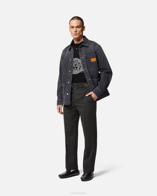 Versace ropa hombres playera tipo polo con bordado de Medusa 6BPV1395 negro