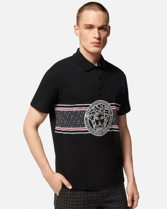 Versace ropa hombres playera tipo polo con bordado de Medusa 6BPV1395 negro