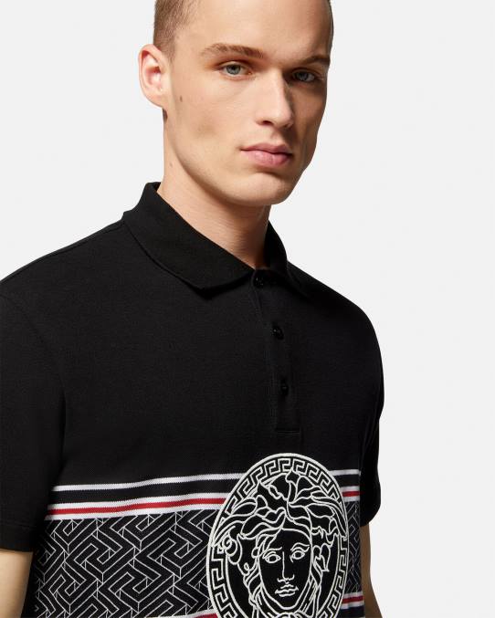 Versace ropa hombres playera tipo polo con bordado de Medusa 6BPV1395 negro