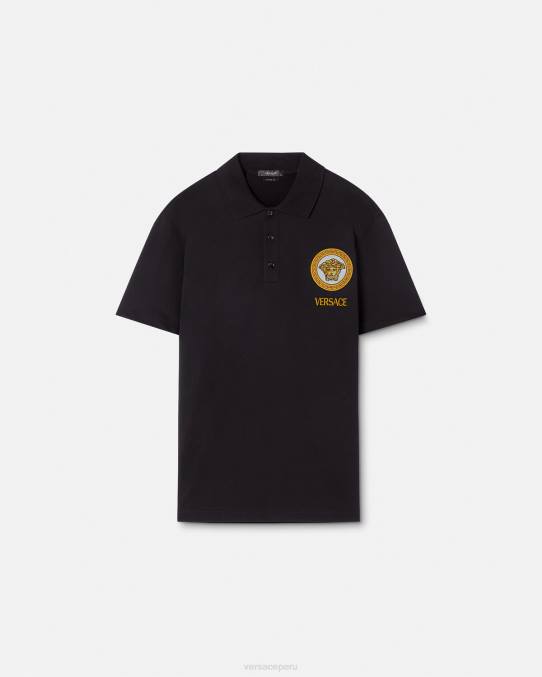 Versace ropa hombres playera tipo polo con bordado de Medusa 6BPV1398 negro