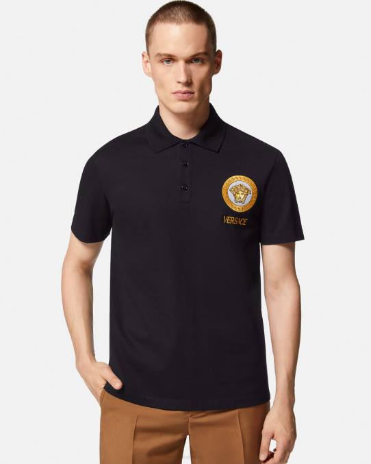 Versace ropa hombres playera tipo polo con bordado de Medusa 6BPV1398 negro