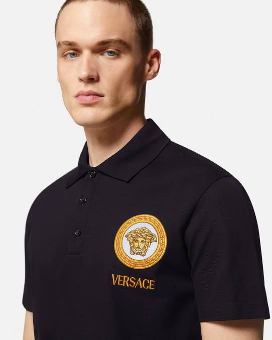 Versace ropa hombres playera tipo polo con bordado de Medusa 6BPV1398 negro