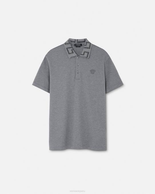 Versace ropa hombres playera tipo polo con greca 6BPV1358 gris