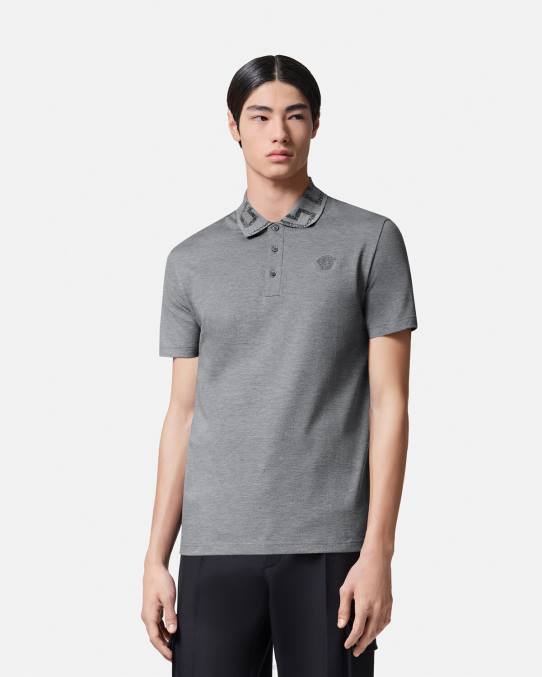 Versace ropa hombres playera tipo polo con greca 6BPV1358 gris